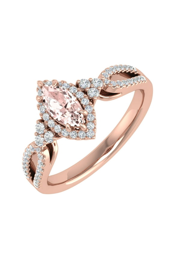 3/4 Carat White Natural Diamond and Marquise Shaped Morganite Color Stone Engagement Ring in 14K Rose Gold (Ring Size 10.25) (SI1-SI2 Clarity)