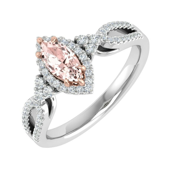 3/4 Carat White Natural Diamond and Marquise Shaped Morganite Color Stone Engagement Ring in 14K White Gold (Ring Size 4.75) (SI1-SI2 Clarity)