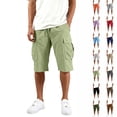 thumbnail image 1 of 3/4 Cargo Capri Shorts for Men Lightweight Elastic Drawstring Waist Bottoms Multi Pocket Below Knee Outdoor Trousers, #01 Light Green, S, 1 of 8