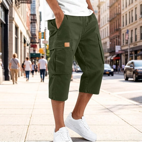 3/4 Cargo Shorts for Men Casual Summer Trousers Bermuda Short Summer Leisure Pant with Mutil Pockets
