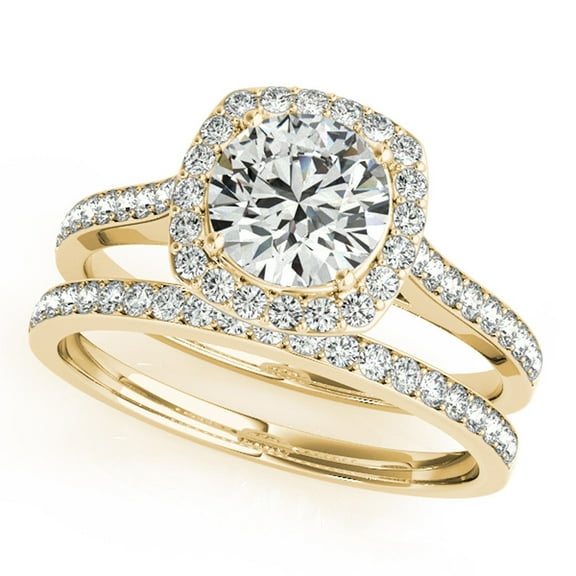 3/4 Ct. Halo Engagement & Wedding Band Set In 14k Solid Rose Gold (1/2ct, I-J Color, I2-I3 Clarity)