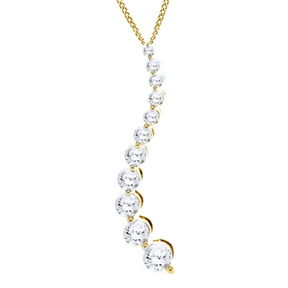 AFFY 3/4 Ct Round Natural Diamond Journey Pendant Necklace In 14K Solid Yellow Gold