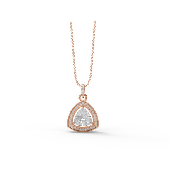 3.4 Ctw Trillion Shape Moissanite Diamond 925 Sterling Silver Floating Halo Women Valentines Day Gifts Pendant Necklace, Rose Vermeil