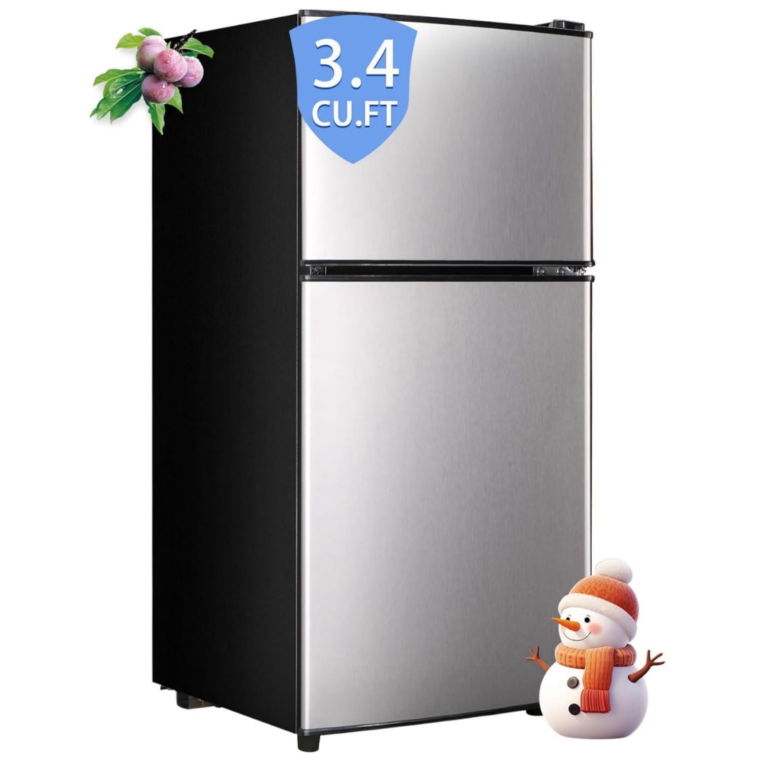 3.4 Cu.Ft Compact Refrigerator, Mini Fridge with Double Door, Dorm Refrigerator with freezer, 7 Level Adjustable Thermostat Control Perfect for Kitchen Dorm Apartment Office, Silver