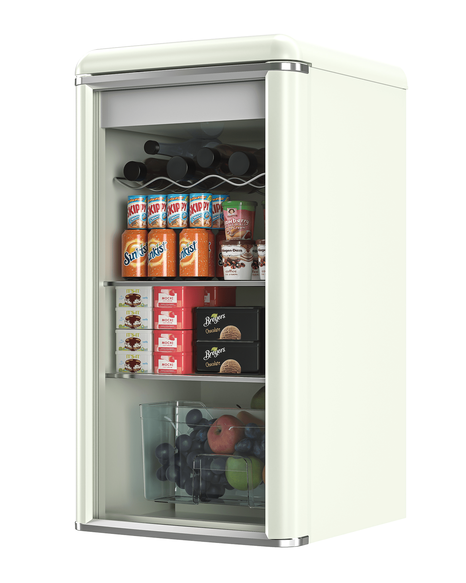 3.4 Cu.Ft Retro Beverage Cooler Double Glass Door Fridge - Holds 120 Cans, 5 Temp Settings Adjustable Shelves, Quiet 42dB - Perfect for Kitchen, Bar, Dorm