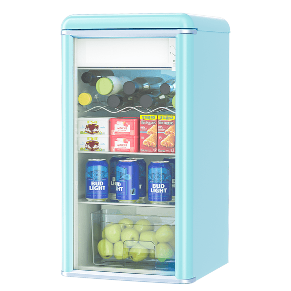 3.4 Cu.Ft Retro Beverage Cooler Double Glass Door Fridge - Holds 120 Cans, 5 Temp Settings Adjustable Shelves, Quiet 42dB - Perfect for Kitchen, Bar, Dorm