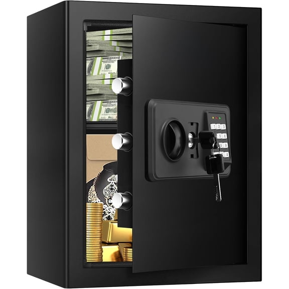 3.4 Cubic Home Safe Fireproof Waterproof Fire Box for with Digital Keypad Key Lock and Alarm System Anti-theft Security Safes Water Document Medicine Money Valuables
