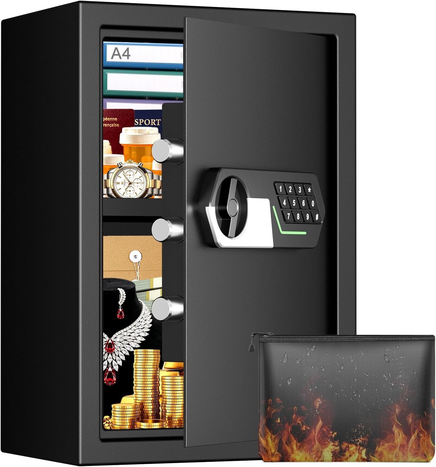 3.4 Cuft Large Safes Fireproof , Anti- Fireproof Safe Box with Keypad ...