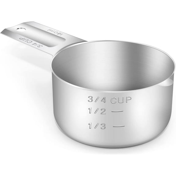 3/4 Cup (180 ml | 180 cc | 6 oz) Measuring Cup, Stainless Steel Measuring Cups, Metal Measuring Cup, Kitchen Gadgets for Cooking