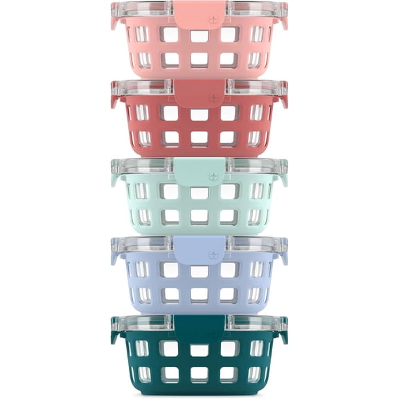 3.4 Cup Round Glass Meal Prep Containers 10 Pc Set with Silicone Sleeves and Airtight BPA-Free Lids Dishwasher Microwave and Freezer Safe Melon