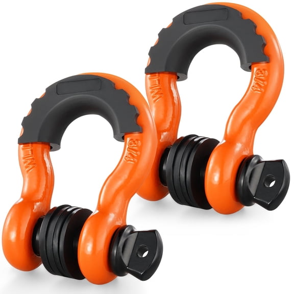 3/4" D Ring Shackle 2 Pack 285 Ton Break Strength Alloy Steel with 7/8" Screw Pin Isolators Washers Heavy Duty Off Road Recovery for Jeep Truck Orange