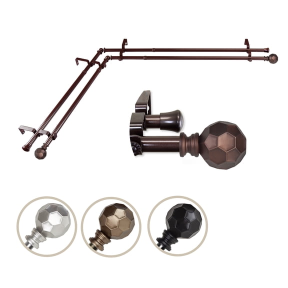 3/4" Dia Adjustable Corner Window Double Curtain Rod 28 to 48" (each side) in Cocoal with Ludmila Finials,(4790-287-CR)