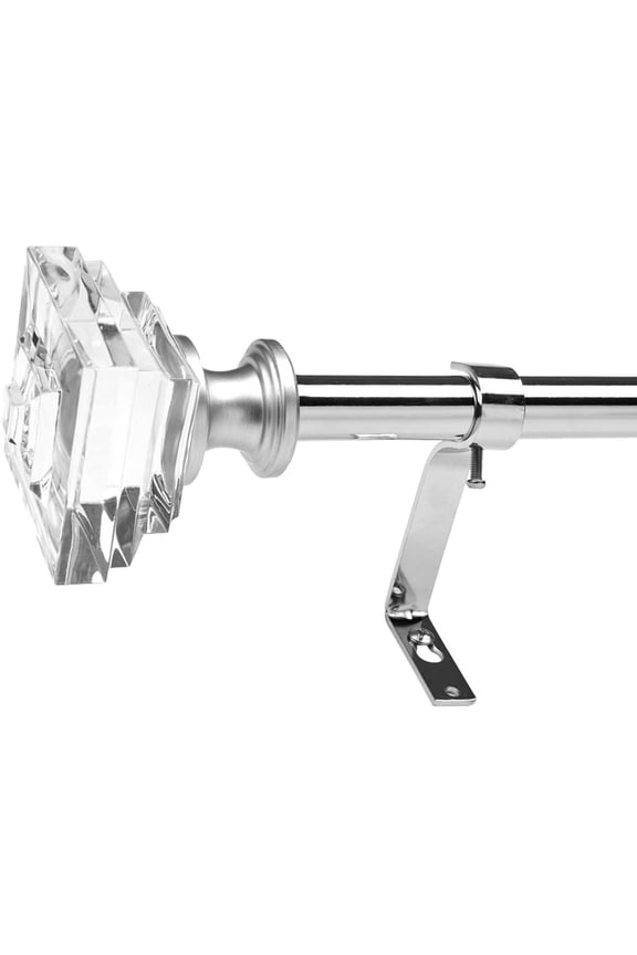 3/4" Diameter Standard Decorative Window Curtain Rod, Adjustable Curtain Rod for Windows , Acrylic Square Finials