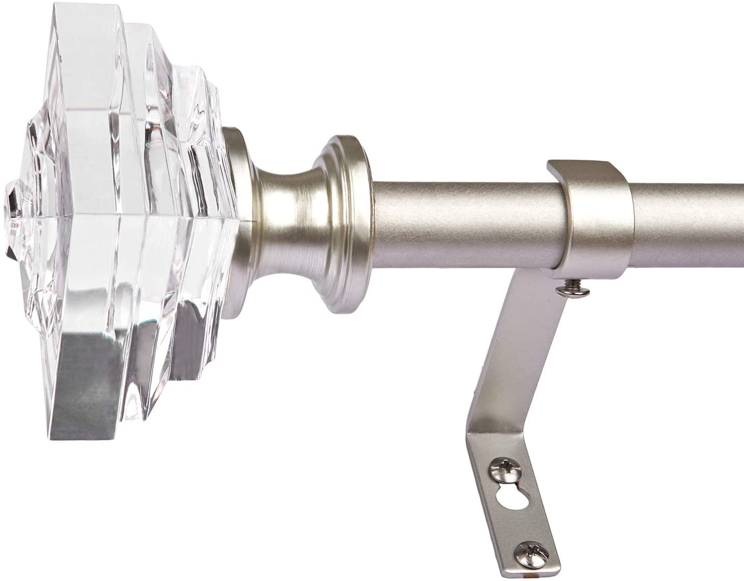 "3/4"" Diameter Adjustable Curtain Rod with Acrylic Square Finials, Standard Window Drapery Rod