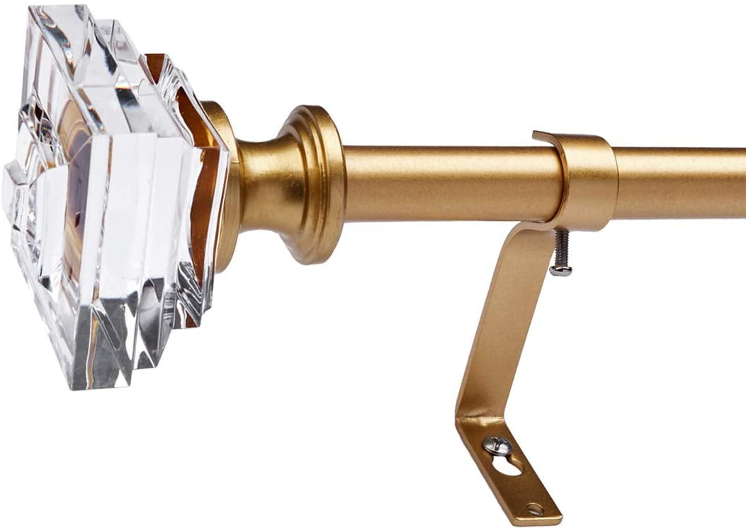 WL.Rocaille 3/4” Decorative Adjustable Curtain Rod Set with Acrylic Cube Finials, 48”-84”