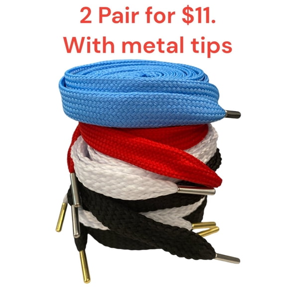 3/4"Double Thick Shoelaces 45" Perfect Durable Replacement Laces With Metal Tips (Shoelace Material:2 Pair Black with Silver Tips;)