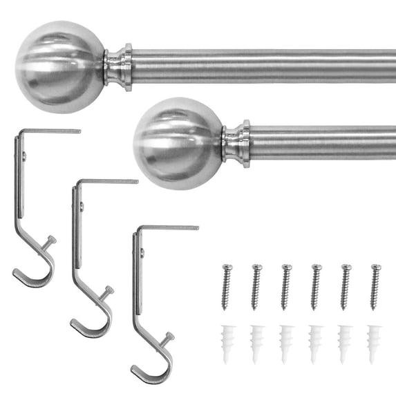 3/4" Drapery Single Curtain Rod Set with Classic Sphere Finials_Brushed Nickel Silver - 66"-120"