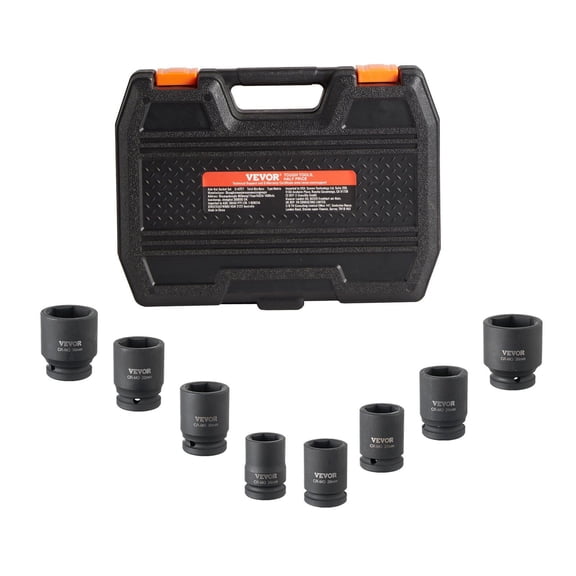 3/4 Drive 8 Piece Metric Axle Nut Impact Socket Set CR MO Heat Treated with Storage Case for Auto Repair