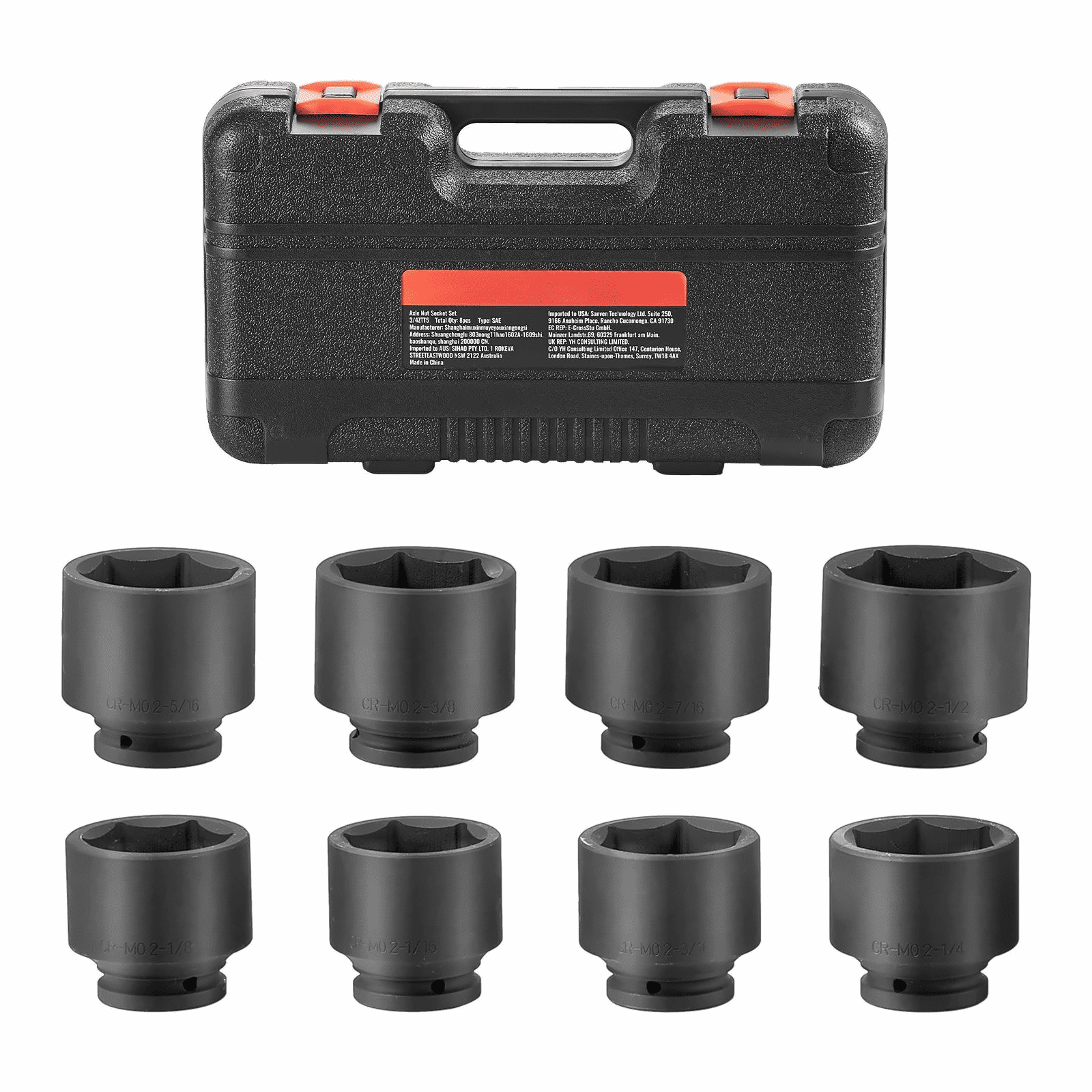 3/4" Drive Axle Nut Impact Socket Set - 8PC SAE Spindle Nut Sockets - 6-Point - CR-MO Steel - Vehicle Maintenance & Repair