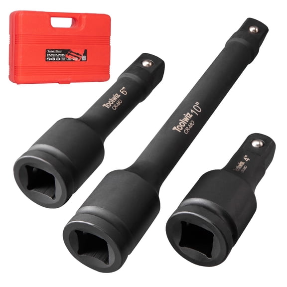 3/4” Drive Impact Extension Bar 4”, 6”, 10” (3 Piece) Cr-Mo Steel, Expand the Range of Impact Drivers, Organized in PVC Box - Black 3/4 Ratchet Wrench Extension Bar Socket Set
