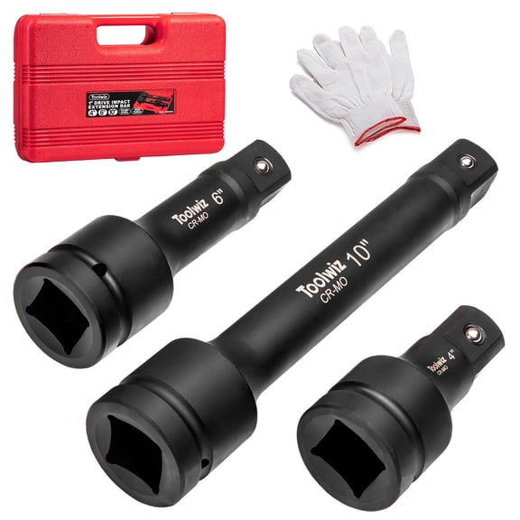 3/4 Drive Impact Extension Bar 4, 6, 10 (3 Piece) Cr-Mo Steel, Expand the Range of Impact Drivers, Organized in PVC Box - Black 3/4 Ratchet Wrench Extension Bar Socket Set