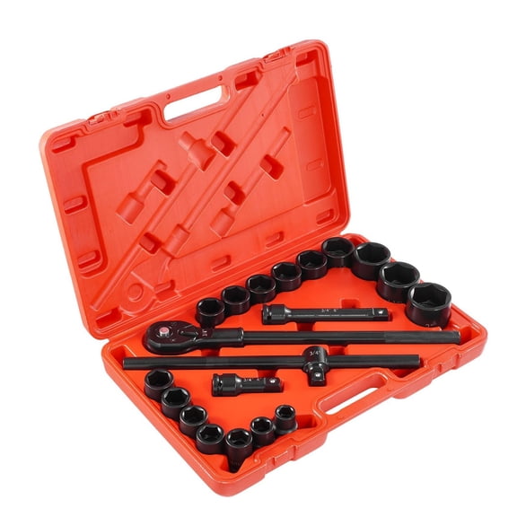 3/4" Drive Impact Socket Set 21 Piece - SAE, 6 Point, Cr-V Steel for Auto Repair