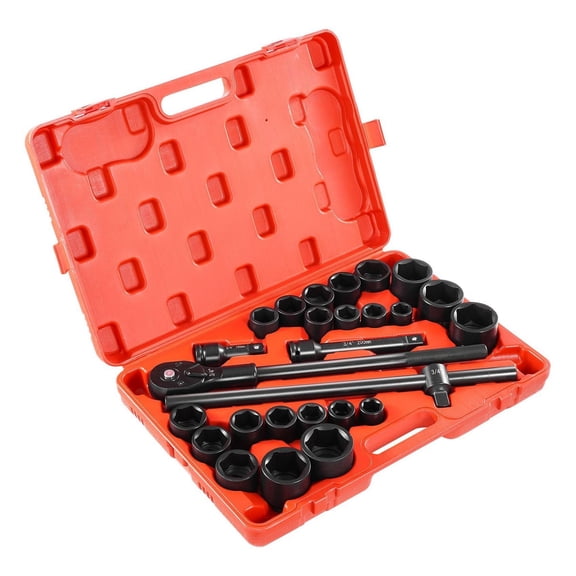3/4 Drive Impact Socket Set 27pc - SAE 7/8-2 inch & Metric 22-50mm - 6 Point Alloy Steel - Auto Repair - w/ Ratchet & Storage