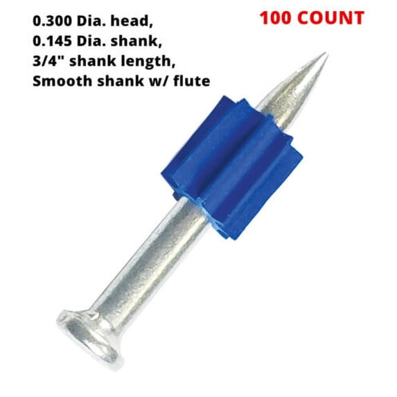 3/4" Drive Pins Attaching Carpet Track Strips to Concrete Floor Attaching OSB Sheets to Concrete, PAT Steel Concrete Drive Pins, Powder Actuated Fastener Pins, 100/PKG