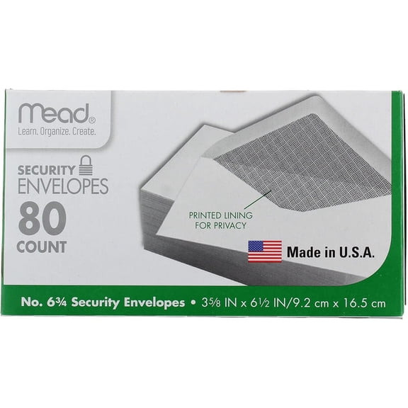 3/4 Envelopes, 3-5/8" x 6-1/2", Security Printed Lining for Privacy, Gummed Closure, White All-Purpose 20-lb Paper Mailing Envelopes, 80 Count (75212)