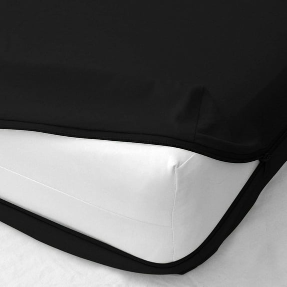3/4 Full Bunk Size Luxury Fitted Sheet Only 600 TC Egyptian Cotton Solid Fitted Sheets up to 10" Deep Pocket, Zipper Around 1 Fitted Sheet Only ( Black )