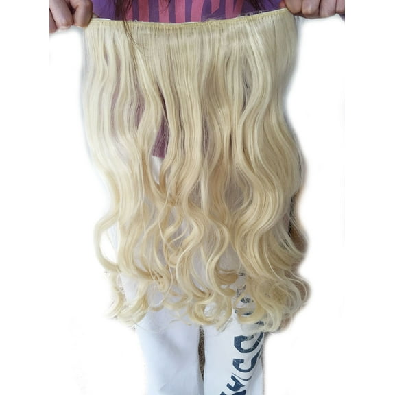 3/4 Full Head Hair Extensions Clip Straight Curly w/ 5 Clips, Long
