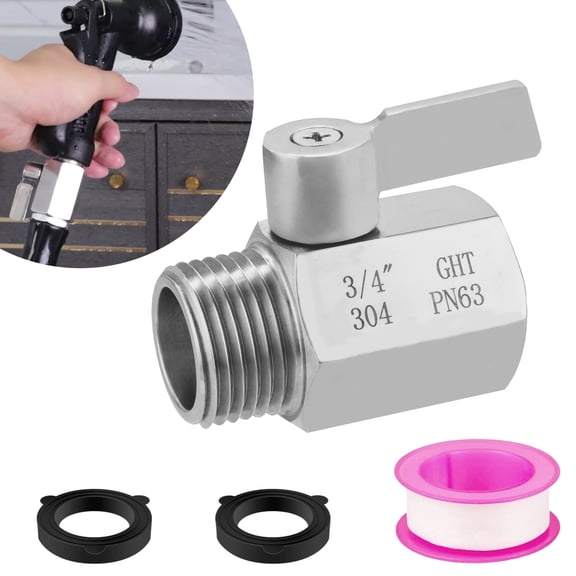 3/4"GHT Thread Water Hose Shut Off Valve Heavy Duty Garden Hose Connector, Garden Hose Shut Off Valve, Lead-free 304 Stainless Steel High Flow Hose Ball Valve Adapter. outdoor garden, indoor bathroom