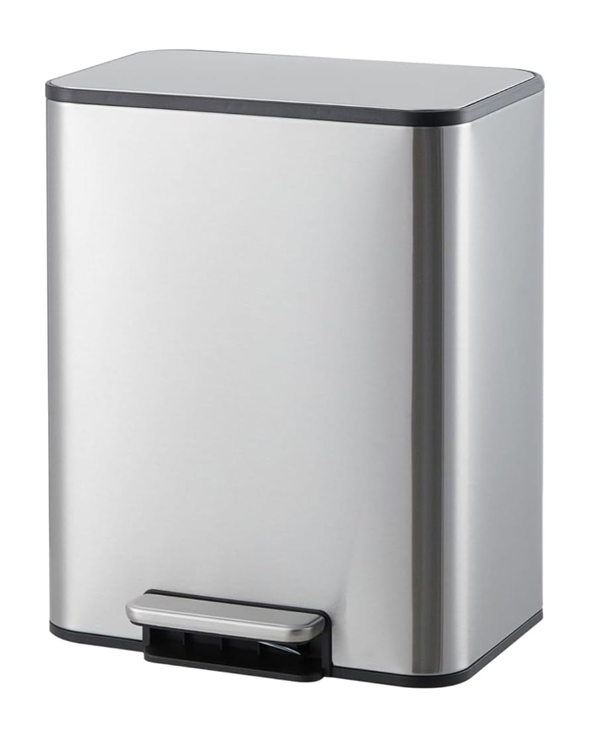 3.4 Gallon Bathroom Trash Can,Small Stainless Steel Garbage Can with Soft-Close Lid, Foot Pedal & Removable Inner Bucket, Rectangular for Home,Office,Silver