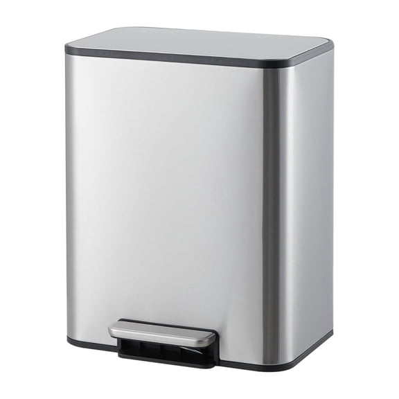 3.4 Gallon Bathroom Trash Can,Small Stainless Steel Garbage Can with Soft-Close Lid, Foot Pedal & Removable Inner Bucket, Rectangular for Home,Office,Silver