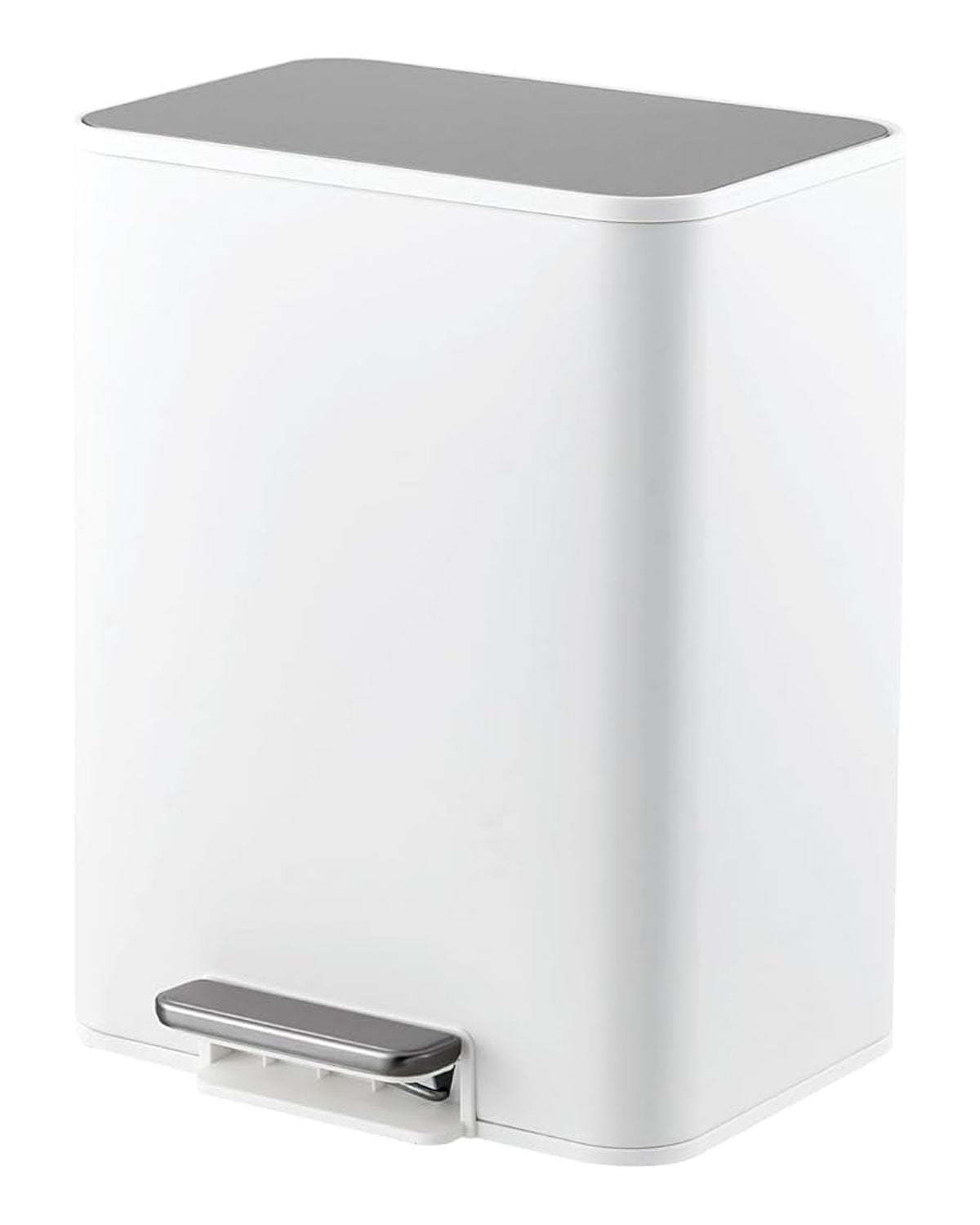3.4 Gallon Bathroom Trash Can,Small Stainless Steel Garbage Can with Soft-Close Lid, Foot Pedal & Removable Inner Bucket, Rectangular for Home,Office,White
