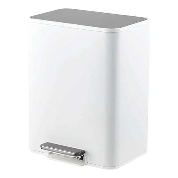 3.4 Gallon Bathroom Trash Can,Small Stainless Steel Garbage Can with Soft-Close Lid, Foot Pedal & Removable Inner Bucket, Rectangular for Home,Office,White