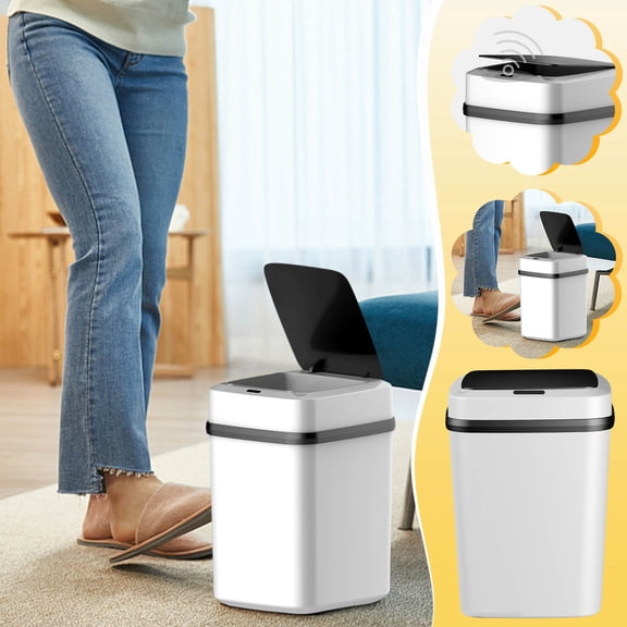 3.4 Gallon Smart Trash Can, Automatic Motion Sensor Trash Bin with Lid, 10.6x7.9x7.5inch White Slim Garbage Can for Kitchen, Toilet, Bedroom, Living Room