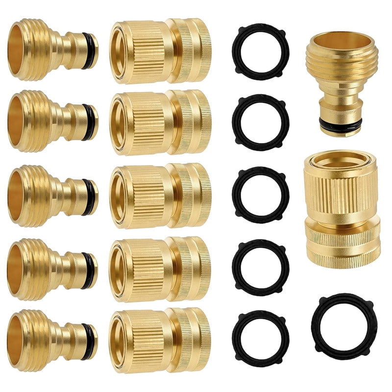 3/4" Garden Hose Quick Connect Solid Brass Quick Connector Garden Hose Fitting Water Hose Connectors Garden Hose Disconnect (6Set）