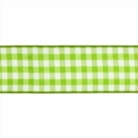 3/4" Gingham Plaid Ribbon Apple Green 25 Yard