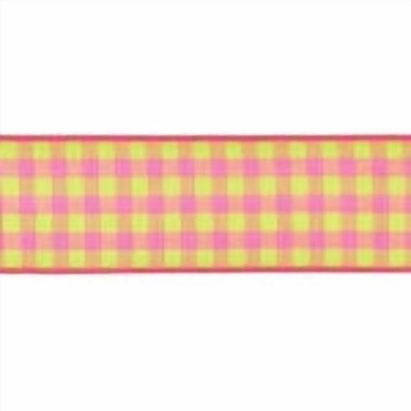 3/4" Gingham Plaid Ribbon Pink/Lime 25 Yard