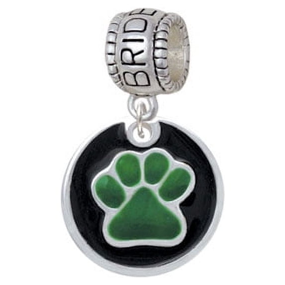 3/4'' Green Paw in Black Circle - Bridesmaid Charm Bead