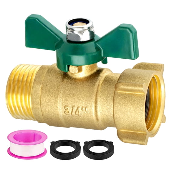 3/4'' Heavy-Duty Garden Hose Ball Valve: Full-Flow (No Restricted Flow) Water Hose Shut Off Valve, Solid Brass Construction with 360 Degree Rotatable Swivel Joint