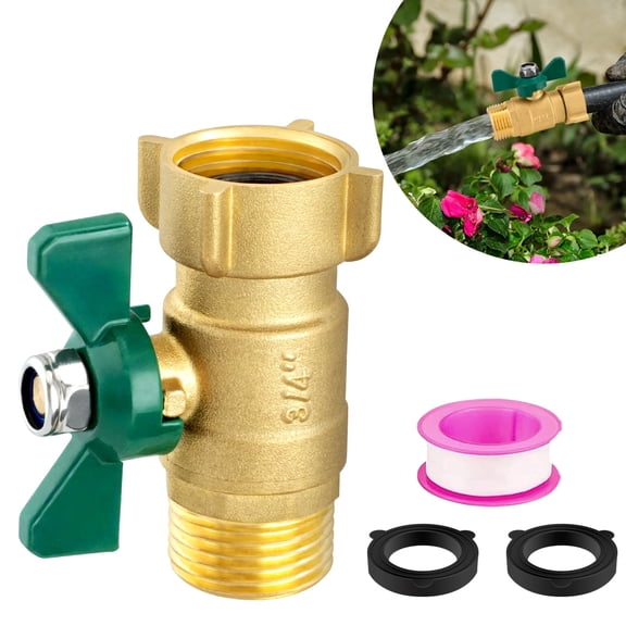 3/4'' Heavy-Duty Garden Hose Ball Valve: Full-Flow (No Restricted Flow) Water Hose Shut Off Valve, Solid Brass Construction with 360 Degree Rotatable Swivel Joint