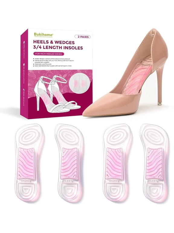3/4 High Heels Inserts for Women - Bukihome 2 Pairs Gel Arch Support Insoles for Heels, Sandals, Flats, Wedges, Comfort Shoe Pads Relieve & Prevent Foot Discomfort, Shock Absorption (Women's 6-10)