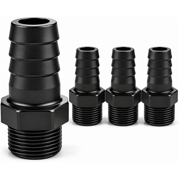 3/4" Hose Barb to Male NPT Adapter, Heavy Duty PVC Fitting, Leak-Resistant Threaded Connector for Pool Pump, Garden Irrigation, Aquarium & Water Transfer, Black, 4 Pack