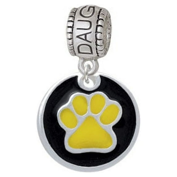 3/4'' Hot Yellow Paw in Black Circle - Daughter Charm Bead