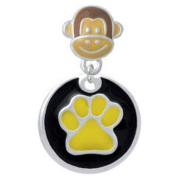 3/4'' Hot Yellow Paw in Black Circle - Monkey Face Charm Bead