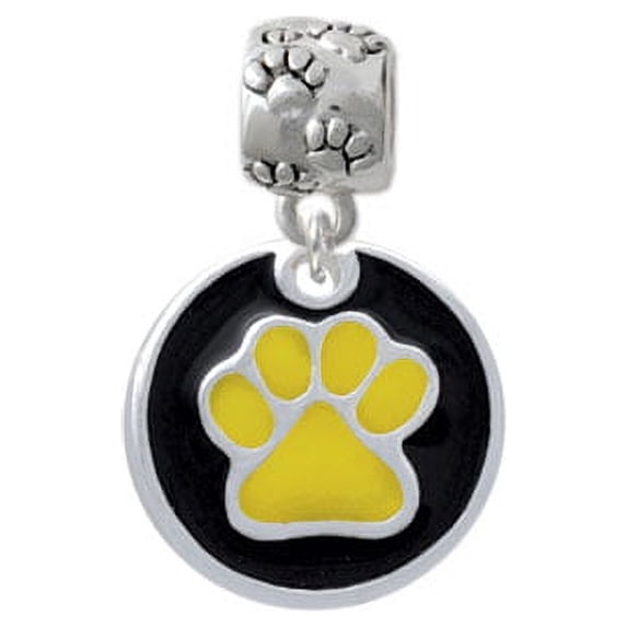 3/4'' Hot Yellow Paw in Black Circle - Paw Print Charm Bead