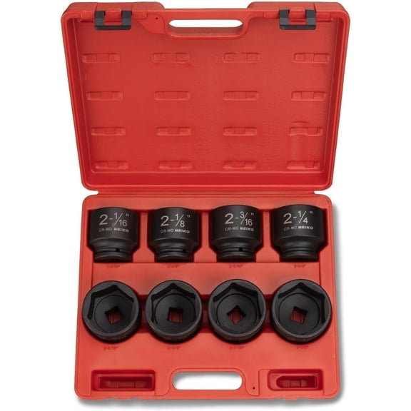 3/4" Impact Socket Set, 3/4 Drive, 8 PC Jumbo Sockets, SAE Standard Sizes 2-1/16 Inch to 2-1/2 Inch, Chrome-Moly Cr-Mo Steel