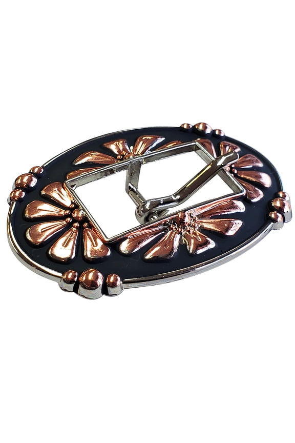 3/4 In Hilason Western Style Floral Belt Buckle 2-Tone Finishing Concho Black Tack Headstall